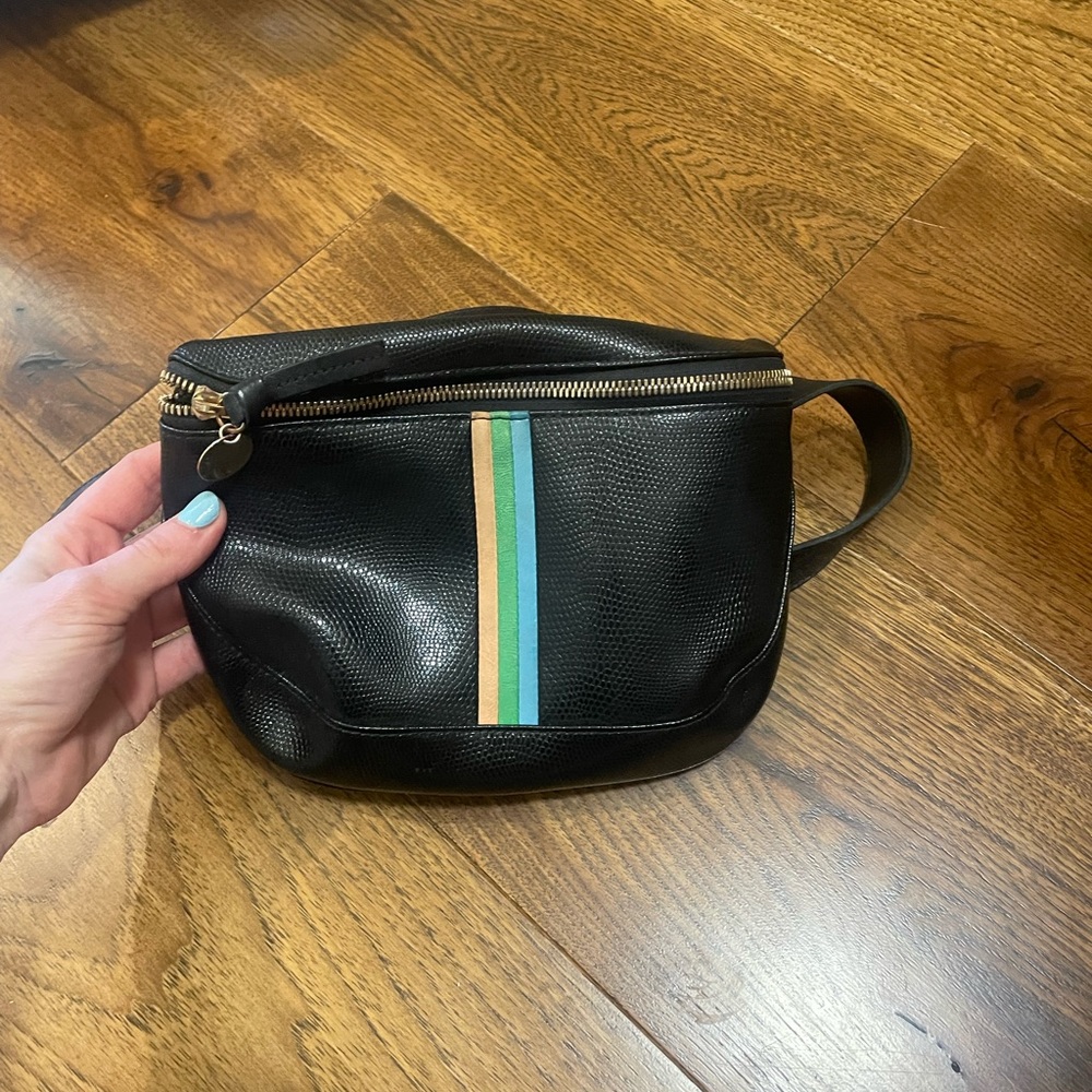 Clare V striped black leather Fanny pack